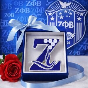 Zeta Phi‎ Beta Brooch Blue Dove with White Pearls